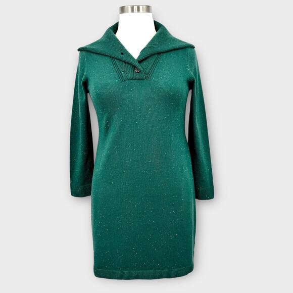 Talbots Supersoft Johnny Collar Sweater Dress Forest Green Petite Large Holiday - Picture 14 of 14